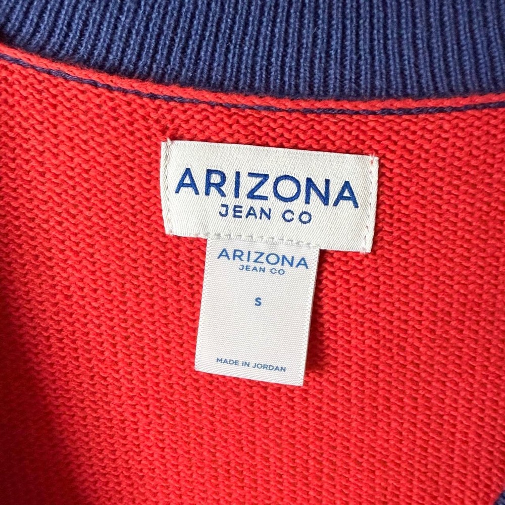 Arizona Red Argyle Cropped V-Neck Cardigan Sweater Size S Preppy Academic - Picture 4 of 8